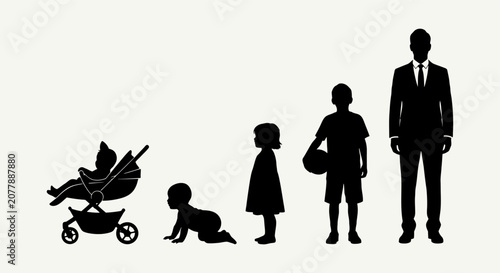 Silhouette Art Depicting Life Stages from Baby to Adult.
