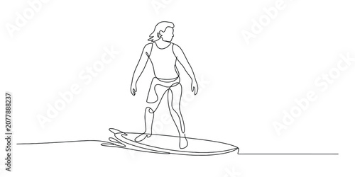 Photography Continuous single line drawing of a man surfing on a surfboard in the ocean Vect