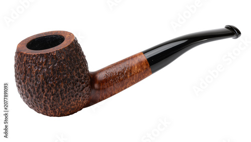 Photos Textured briar wood smoking pipe with black mouthpiece, isolated on transparent
