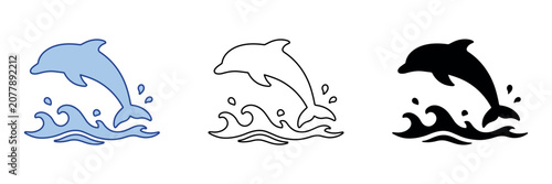 Canvas Print Playful dolphin leaping from ocean waves in a simple graphic style