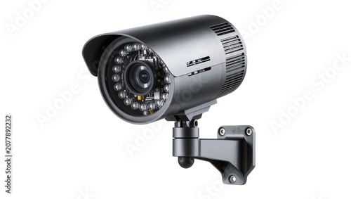 Canvastavla Gray metal surveillance camera with infrared LEDs, isolated on transparent backg