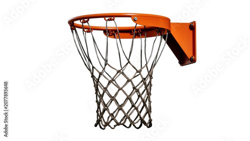 Foto Orange basketball hoop with weathered net, isolated on transparent background