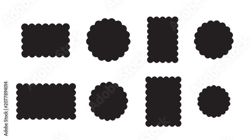 Bild auf Leinwand Set of black scalloped edge silhouettes featuring circular and rectangular shape