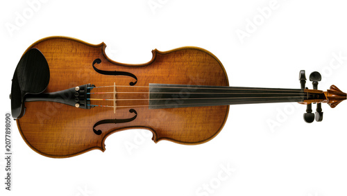 Tableau sur toile Antique wooden violin with ebony fingerboard and tailpiece, isolated on transpar