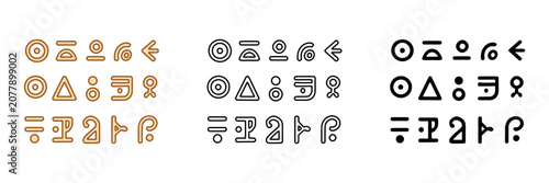 Fotografie Collection of ancient symbols and glyphs in three distinct styles