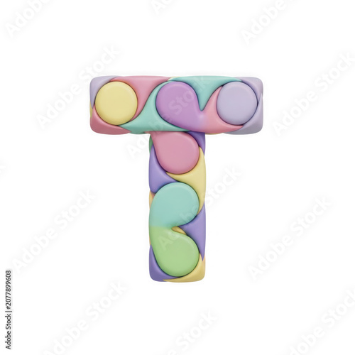 Colorful letter t with pastel polka dots
