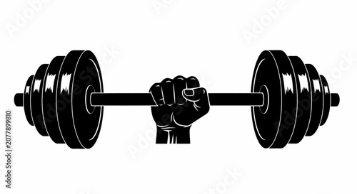 Принти на полотні Clenched Fist Gripping Heavy Barbell With Weights.