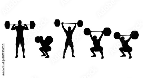 Obraz na płótnie Silhouette Sequence of Man Performing Barbell Weightlifting Exercise