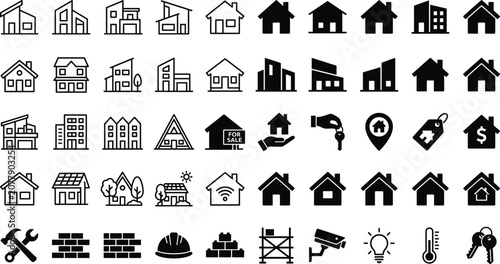 Fotografie Real Estate and Construction Icons Set with Houses Buildings and Property Symbol