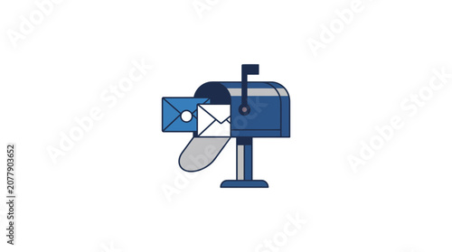 Canvas-taulu Blue Mailbox with Incoming Mail - Flat Design Illustration