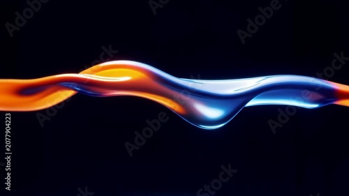 Macro Shot of Blue and Orange Fluids Colliding Mid Air in Dramatic Display