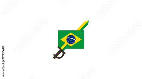 Canvastavla Brazil Flag Sword Icon - Symbol of Patriotism and Military Power