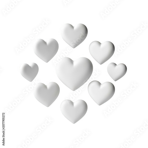 White Glossy Hearts 3d Render Transparent Background