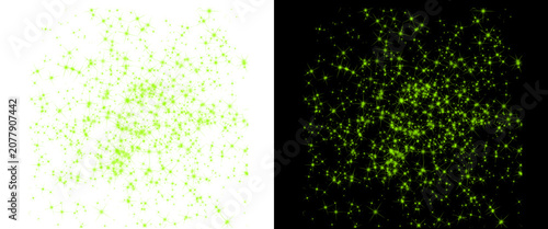 Canvastavla Green glitter dust texture set, sparkling lime particles on black and white back