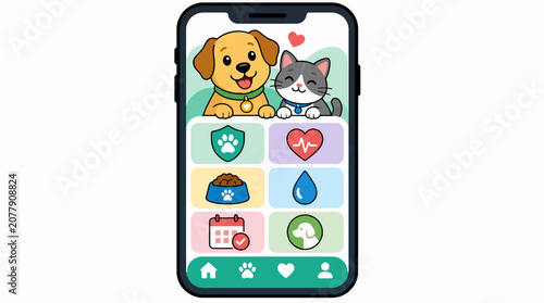 Smartphone with cute dog and cat.