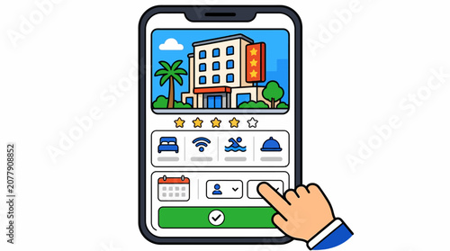 Smartphone with Hotel Booking Application.