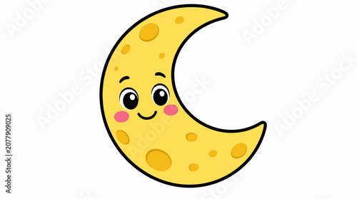 Smiling crescent moon cartoon character face.