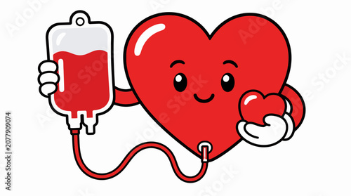 Smiling heart with blood IV bag.