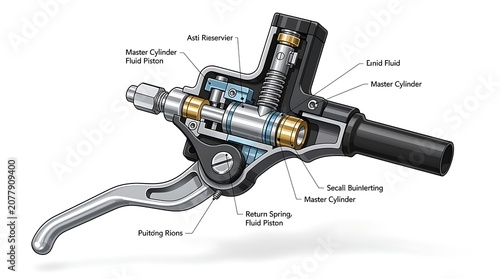 Master cylinder brake system diagram with labeled components