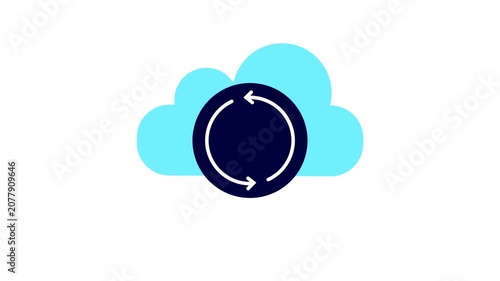 Cloud computing data sync cycle animation cloud storage technology concept cycle cloud storage data transfer