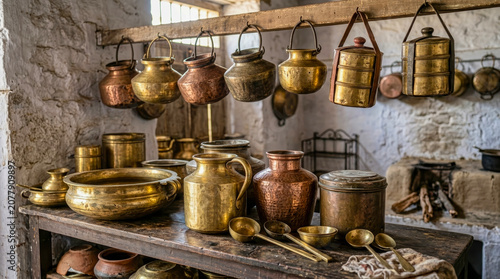 Karaikudi Chettinad style, Chettinad culture, Chettinad kitchen, Chettinad kitchen vessels, copper vessels, bronze vessels, brass vessels, antique cookware, heritage cookware, traditional kitchen ware