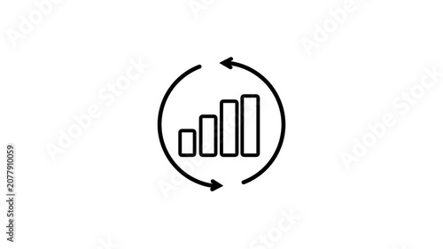 Business data analysis graph with circular arrows indicating growth and improvement chart