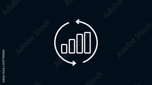 Business growth cycle statistics bar chart graph with circular arrows on dark background