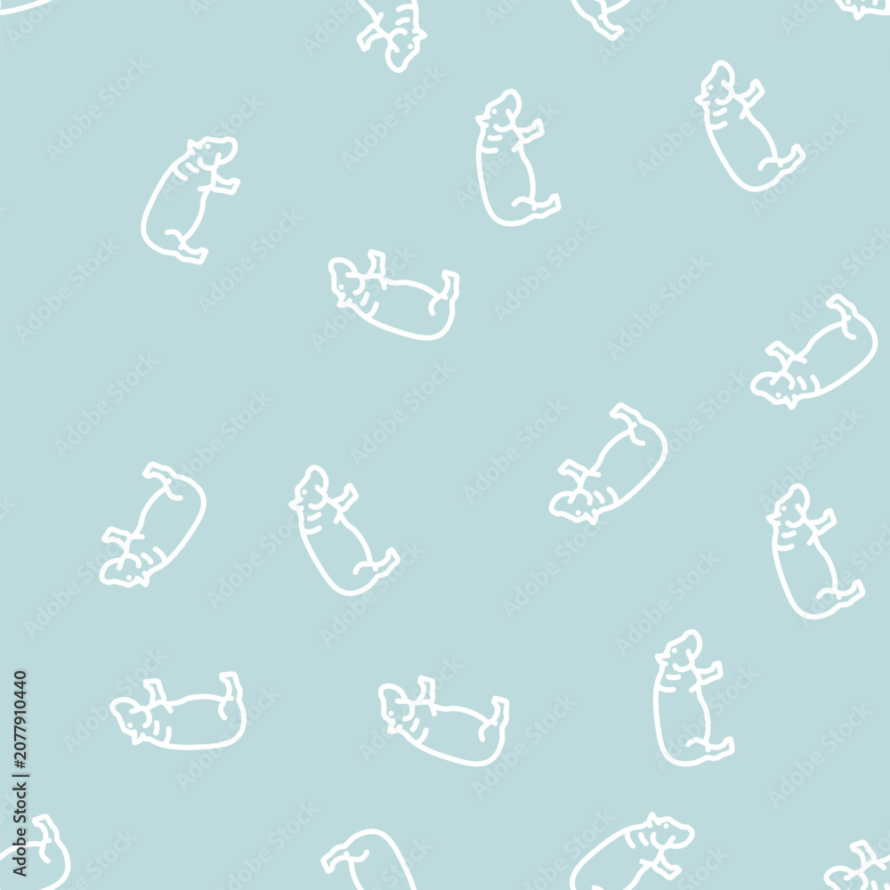 Fototapeta premium hippopotamus animal line seamless pattern hippopotamus animal thin line illustration