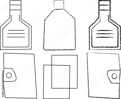 Obraz na plátně Minimalist sketch illustration of liquor bottles and leather wallets vector icon
