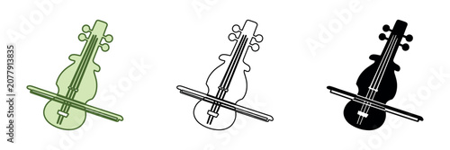 Slika na platnu Traditional stringed musical instrument with a bow, presented in three distinct