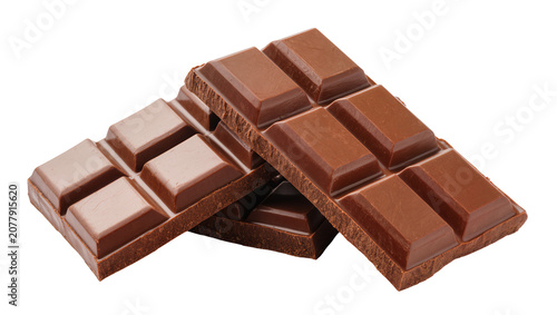 Foto Two stacked milk chocolate bars with segmented squares, isolated on transparent