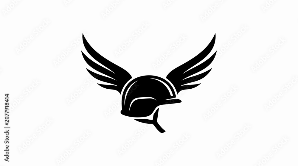 Fototapeta premium Airborne military helmet with upward sweeping wings logo, tactical flight gear vector icon