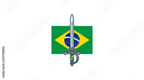 Foto Brazilian Flag with Sword: National Pride, Military Power, and Patriotism Symbol