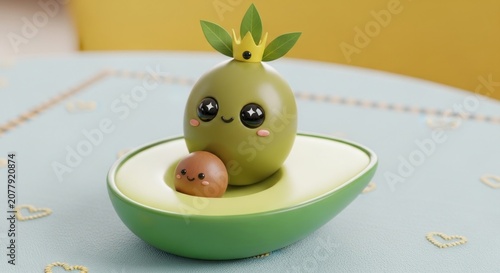 Kawaii 3D avocado character with small brown seed.