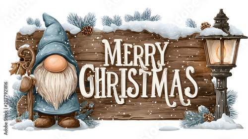 Christmas Gnome with Wooden Merry Christmas Sign