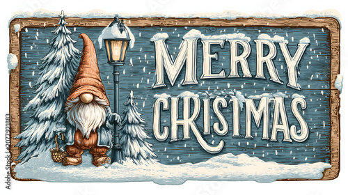Christmas Gnome with Wooden Merry Christmas Sign
