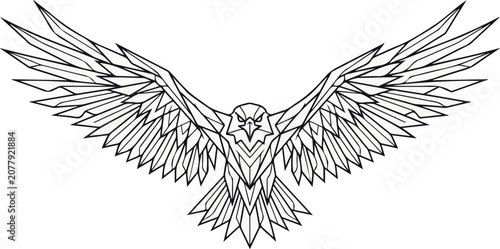 Konstfotografi Geometric low-poly style illustration of a majestic eagle with wings spread, representing strength, freedom, and power