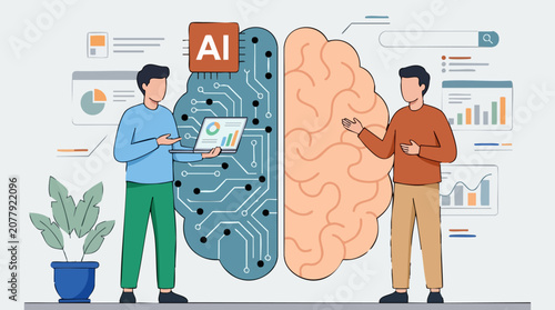 Fotografía Concept of AI and Human Mind Synergy in Data Processing