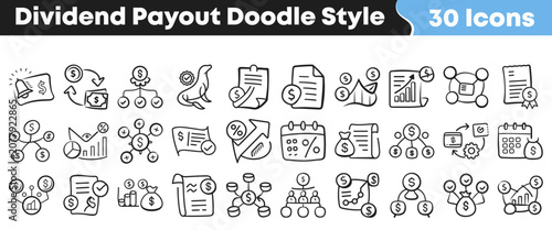 Photos Hand drawn doodle style set of thirty dividend payout icons