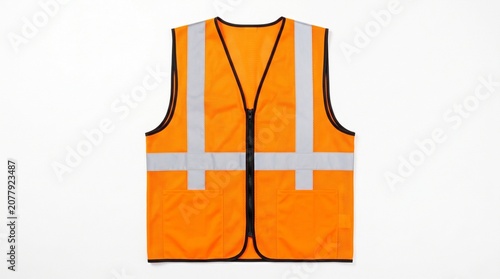 Highvisibility orange safety vest with reflective strips isolated on white background