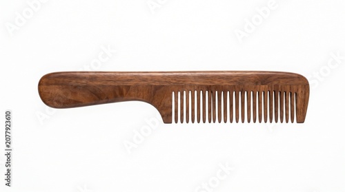Wooden comb with a handle isolated on white background