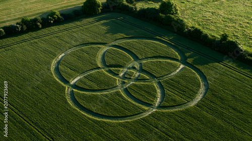 Aerial Field Pattern in Rural Landscape with Copy Space