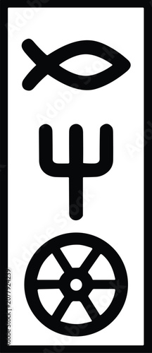 Ancient Symbol and Wheel Silhouette Vector Icon