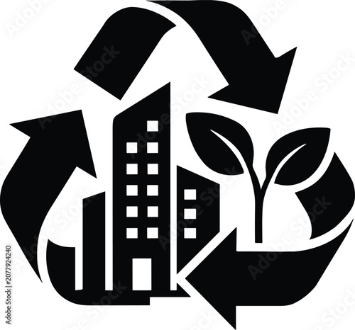 Eco City Recycling and Sustainability Vector Icon