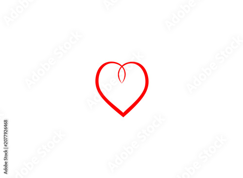 Elegant Red Calligraphic Heart Line Art Vector Icon