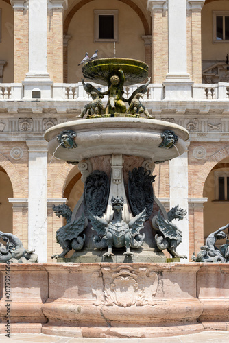 Fontana Maggiore Fountain on courtyard of Basilica of the Holy House (Basilica della Santa Casa), Loreto, Italy