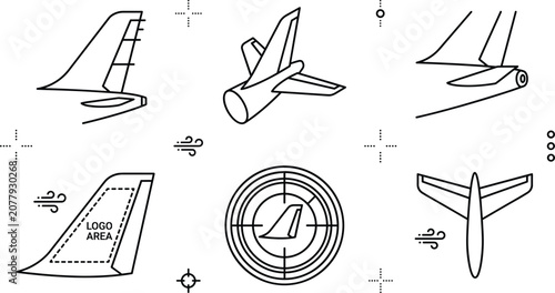 Photos Airplane Vertical Tail Stabilizer and Aircraft Wing Component Line Icon Set for