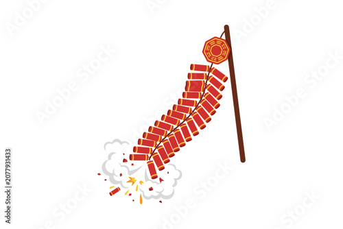 Chinese firecrackers exploding on a wooden stick illustration