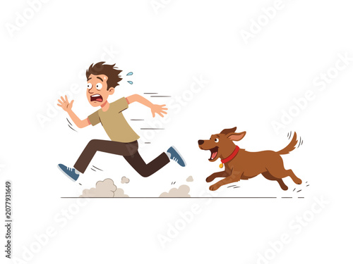 Man Running Away from Chasing Dog Vector Illustration