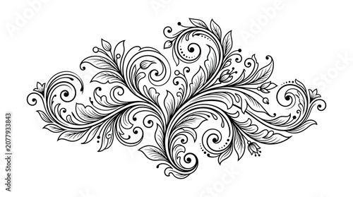 Intricate floral design with swirling patterns.